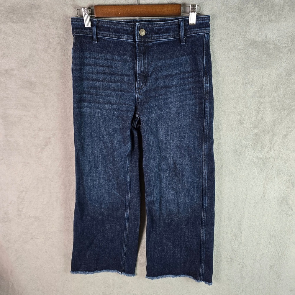 Vineyard Vines Women's Wide Leg Crop Jeans Dark Indigo Raw Hem Size 25